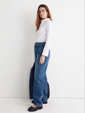 Madewell “Baggy Straight” High-Rise Wide Leg Jeans in Medium Blue